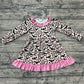 Baby Girl Infant Long Sleeves Bats Leopard Halloween Ruffle Dress RTS