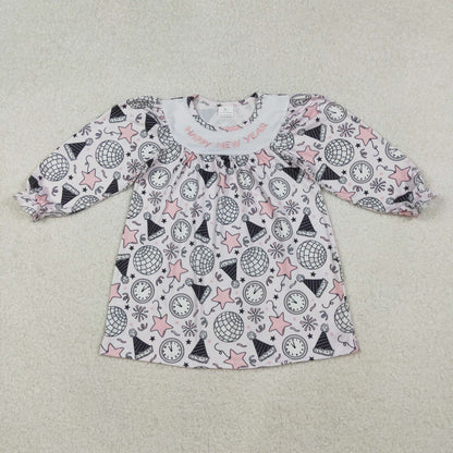 Sibling Baby Girl Long Sleeves Embroidery Happy New Year Stars Romper Dress RTS