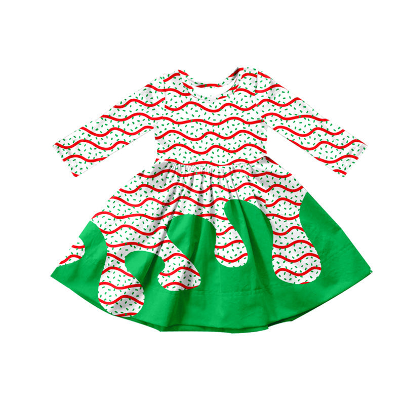 ( Moq 5 ) Preorder Baby Girl Long Sleeves Cookie Christmas Knee Length Drips Dress