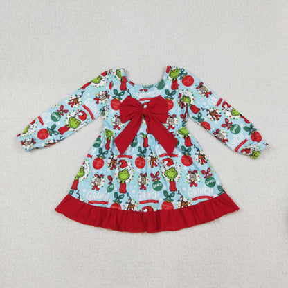 Sibling Kids Girls Long Sleeves Green Face Christmas Romper Dress Outfit Clothes RTS