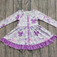 Baby Girl Kids Long Sleeves Bows Knee Length Purple Ruffle Dress RTS