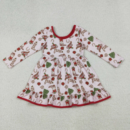 Sibling Girls Kids Long Sleeves Bows Boots Western Zipper Romper Christmas Pajamas Set RTS