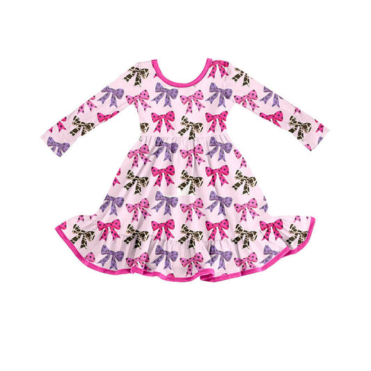 ( Moq 5 ) Preorder Baby Girl Long Sleeves Western Bows Western Ruffle Dress