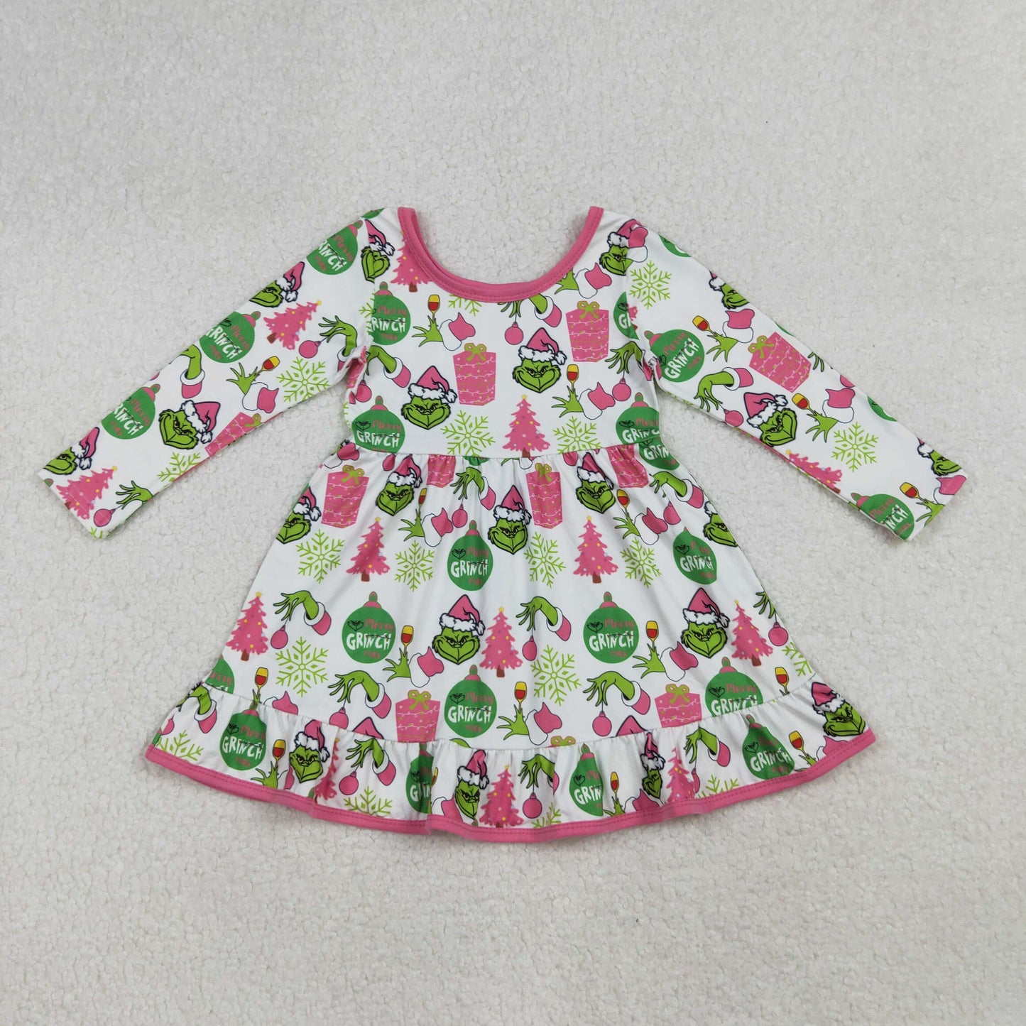 Sibling Baby Girls Kids Long Sleeves Christmas Knee Length Dresses RTS