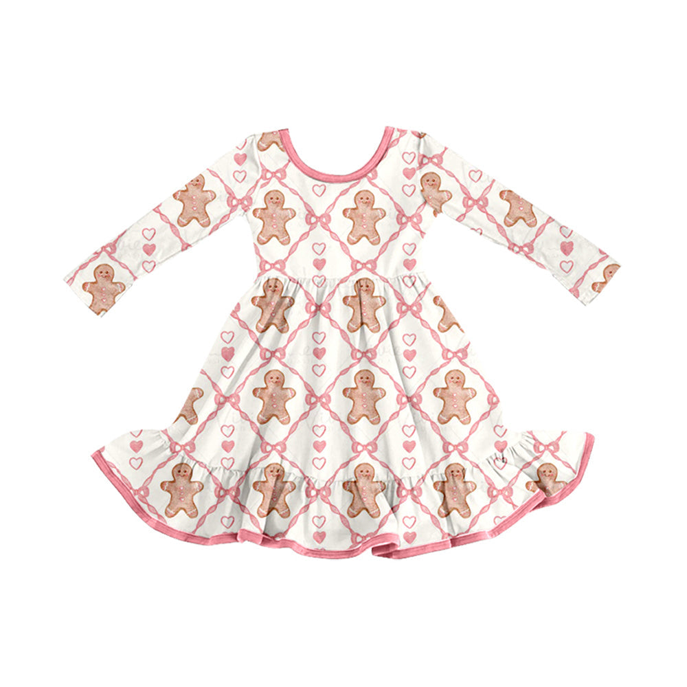( Moq 5 ) Preorder Baby Girl Long Sleeves Bows Gingerbread Hearts Shirt Pants Christmas Pink Dress