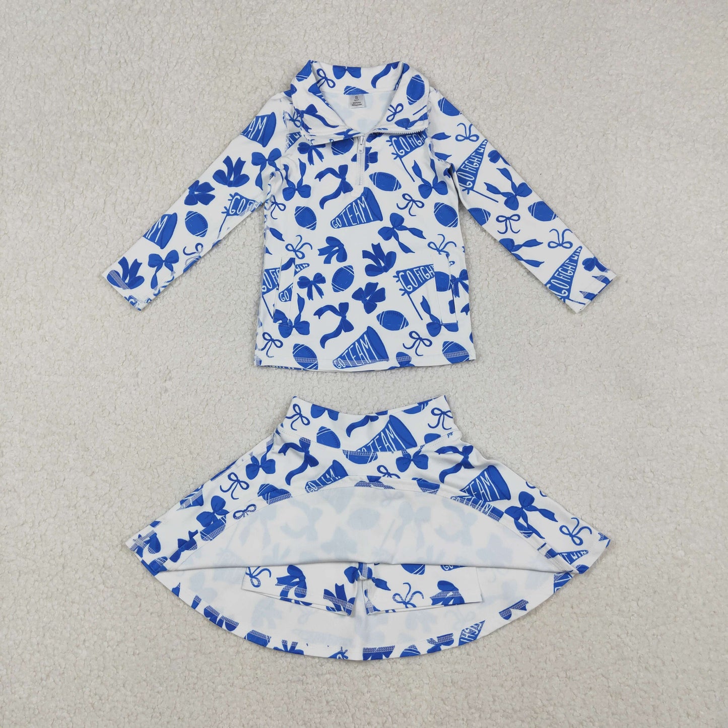 Sibling Girls Kids Bows Football Zipper Shirts Yoga Active Skorts Team Clothes Sets RTS