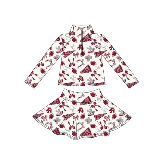 ( Moq 5 ) Preorder Girls Kids Bows Football Zipper Shirt Yoga Active Skorts Team Clothes Set