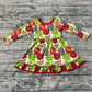 Kids Toddler Long Sleeves Green Face Lights Christmas Knee Length Dress RTS