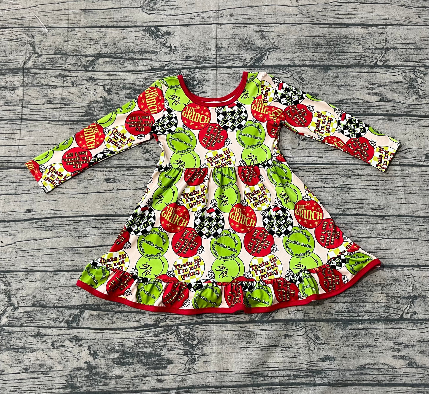 ( No moq ) Preorder Kids Toddler Green Face Lights Christmas Knee Length Dress