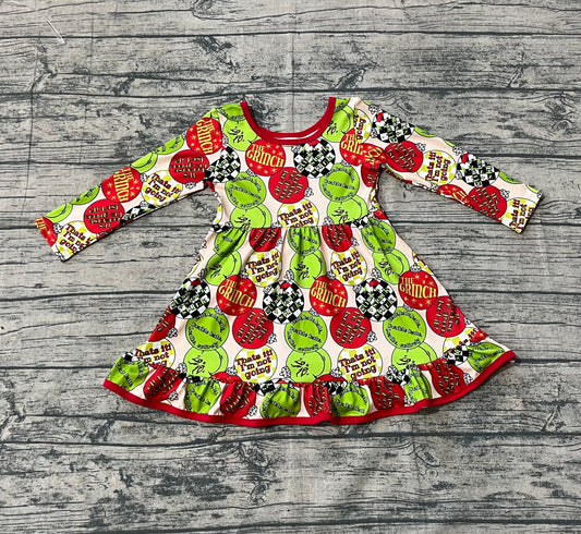 ( No moq ) Preorder Kids Toddler Green Face Lights Christmas Knee Length Dress