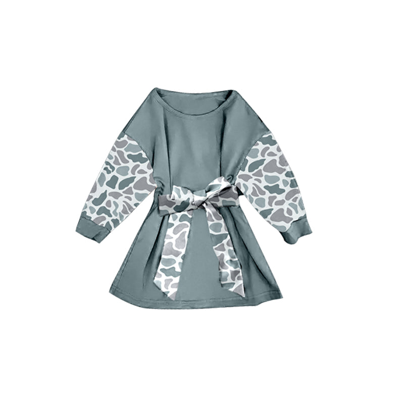 ( Moq 5 ) Preorder Girls Kids Camo Long Sleeves Grey Knee Length Dress