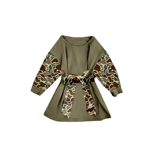 ( Moq 5 ) Preorder Girls Kids Long Sleeves Knee Length Camo Dress