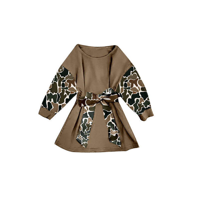 ( Moq 5 ) Preorder Girls Kids Brown Camo Long Sleeves Knee Length Dress