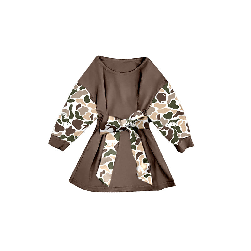 ( Moq 5 ) Preorder Girls Kids Camo Long Sleeves Brown Knee Length Dress
