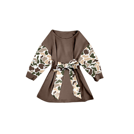 ( Moq 5 ) Preorder Girls Kids Camo Long Sleeves Brown Knee Length Dress