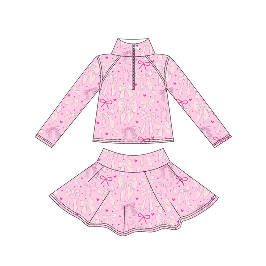 ( Moq 5 ) Baby Girls Kids Pink Bows Hearts Zipper Tops Skirts Shorts Skorts Yoga Active Set