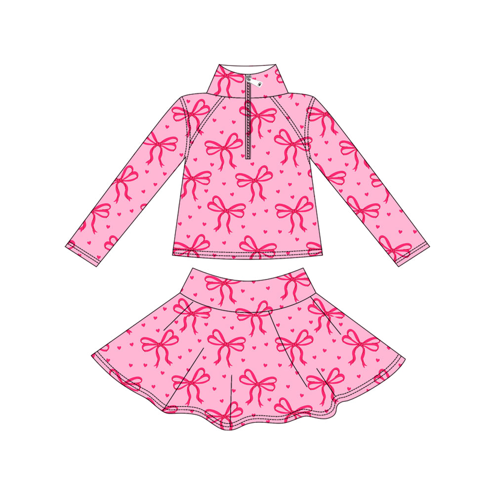 ( Moq 5 ) Baby Girls Kids Bows Hearts Zipper Tops Skirts Shorts Skorts Pink Yoga Active Set