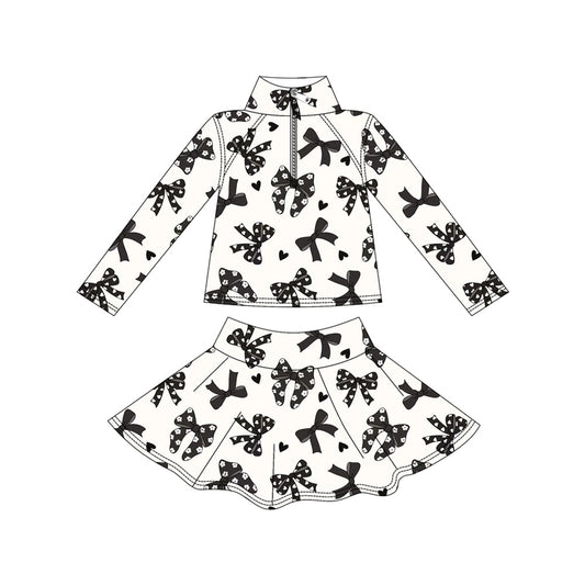( Moq 5 ) Baby Girls Kids Black Hearts Floral Bows Zipper Tops Skirts Shorts Skorts Yoga Active Set