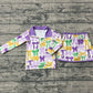Girls Kids Long Sleeves Colorful Bows Zipper Tops Skort Mardi Gras Clothes Set RTS