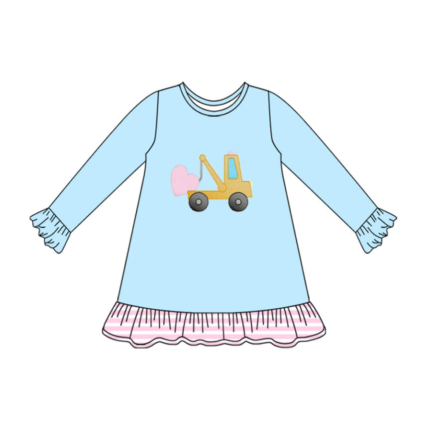 ( Moq 5 ) Preorder Girls Kids Trucks Heart Valentine's Day Blue Knee Length Dress