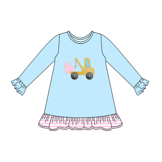 ( Moq 5 ) Preorder Girls Kids Trucks Heart Valentine's Day Blue Knee Length Dress