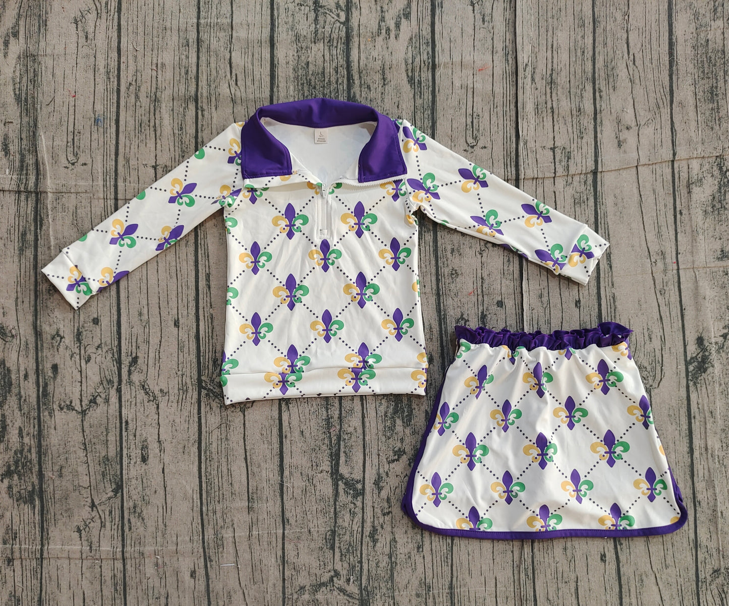 Baby Girls Kids Zipper Tops Anchors Shorts Skirt Skort Mardi Gras Yoga Active Set