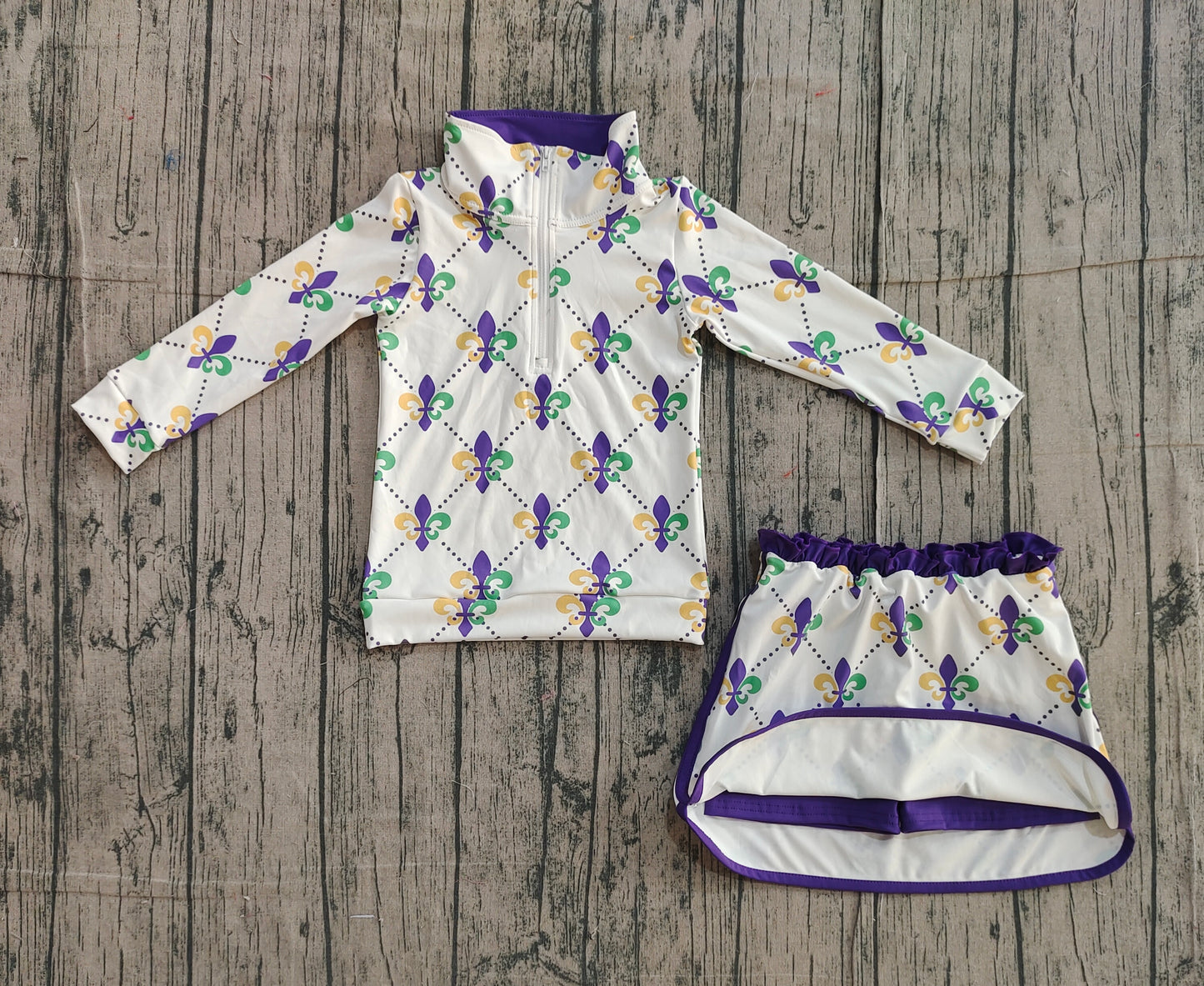 Baby Girls Kids Zipper Tops Anchors Shorts Skirt Skort Mardi Gras Yoga Active Set