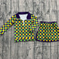 ( No moq ) Preorder Girls Kids Checked Zipper Tops Shorts Skirt Skort Mardi Gras Yoga Active Set