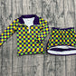 ( No moq ) Preorder Girls Kids Checked Zipper Tops Shorts Skirt Skort Mardi Gras Yoga Active Set
