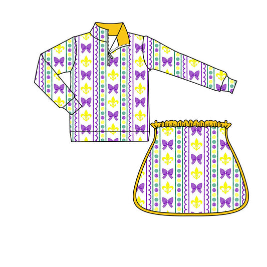 ( Moq 5 ) Preorder Girls Kids Anchors Bows Zipper Tops Shorts Skirt Skort Mardi Gras Yoga Active Set
