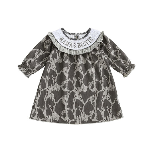( Moq 5 ) Preorder Girls Kids Long Sleeves Mama's Bestie Camo Knee Length Dress
