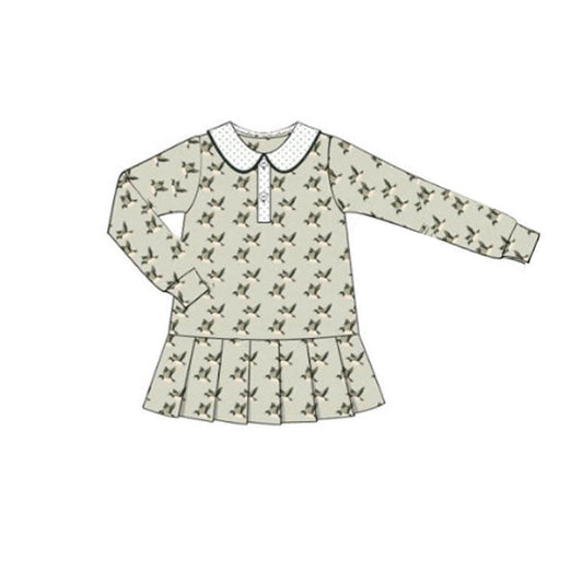 ( Moq 5 ) Preorder Girls Kids Long Sleeves Ducks Knee Length Dress