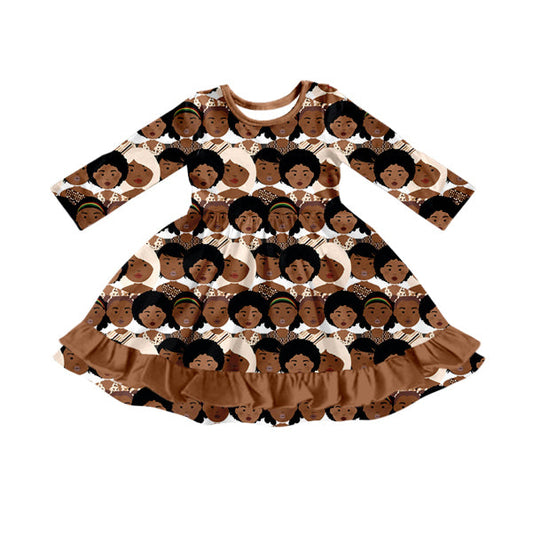 ( Moq 5 ) Preorder Girls Kids Long Sleeves History Ruffle Knee Length Dress