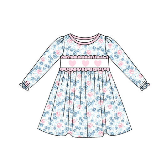 ( Moq 5 ) Preorder Girls Kids Long Sleeves Hearts Flower Valentine's Day Dress