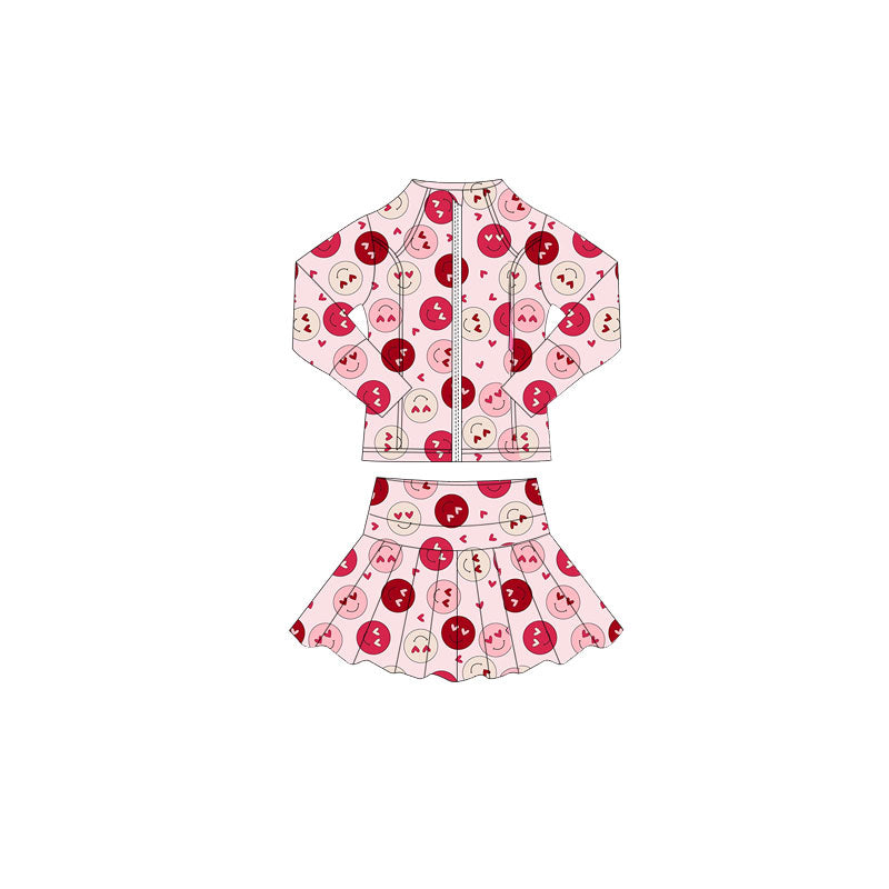 ( Moq 5 ) Preorder Baby Girls Hearts Smile Zipper Tops Skorts Valentine Yoga Clothes Set