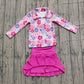 ( No moq ) Preorder Baby Girls Flower Zipper Shirt Hot Pink Shorts Skirt Skort Yoga Active Clothes Set