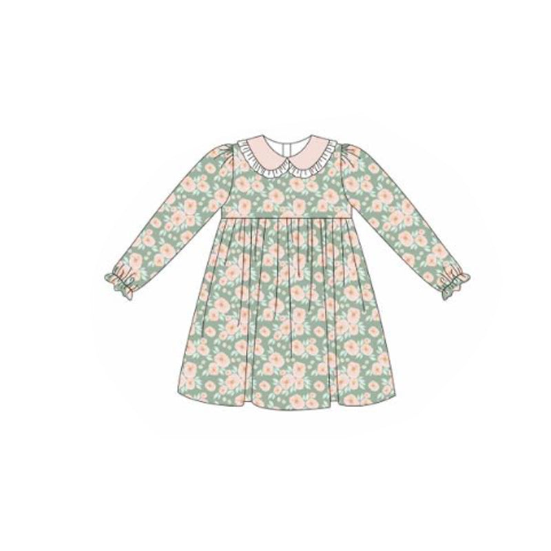 ( Moq 5 ) Preorder Baby Girls Long Sleeves Flower Knee Length Dress