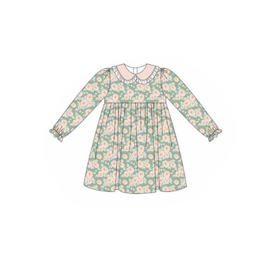 ( Moq 5 ) Preorder Baby Girls Long Sleeves Flower Knee Length Dress