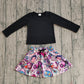 Baby Girls Kids Black Long Sleeves Shirt Movie Characters Flower Pockets Skort Set RTS