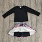 Baby Girls Kids Black Long Sleeves Shirt Movie Characters Flower Pockets Skort Set RTS