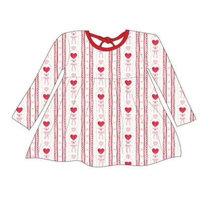 ( Moq 5 ) Preorder Baby Girls Long Sleeves Hearts Bows Valentine Knee Length Dress