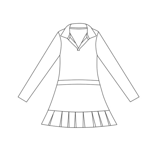 ( Moq 5 ) Preorder Baby Girls White Long Sleeve Ruffle Knee Length Yoga Dress