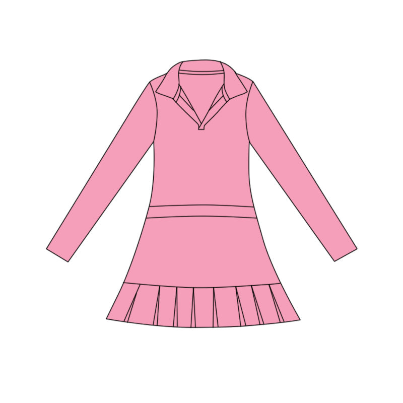 ( Moq 5 ) Preorder Baby Girls Pink Long Sleeve Ruffle Knee Length Yoga Dress