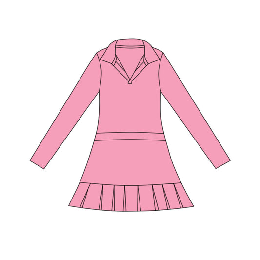 ( Moq 5 ) Preorder Baby Girls Pink Long Sleeve Ruffle Knee Length Yoga Dress
