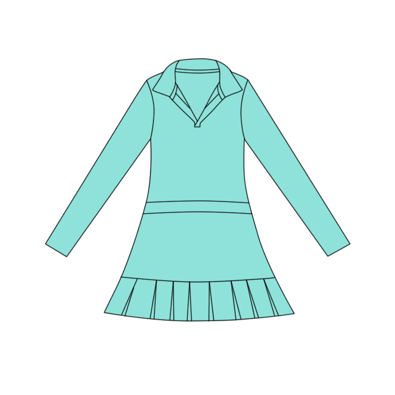 ( Moq 5 ) Preorder Baby Girls Green Long Sleeve Ruffle Knee Length Yoga Dress