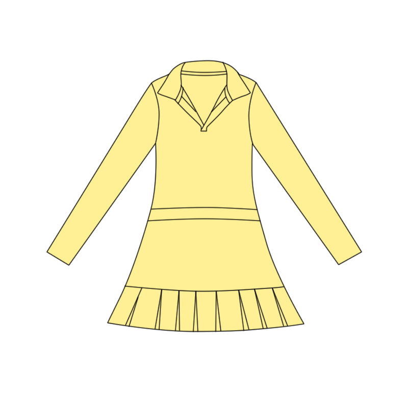 ( Moq 5 ) Preorder Baby Girls Yellow Long Sleeve Ruffle Knee Length Yoga Dress