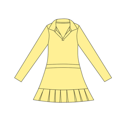 ( Moq 5 ) Preorder Baby Girls Yellow Long Sleeve Ruffle Knee Length Yoga Dress