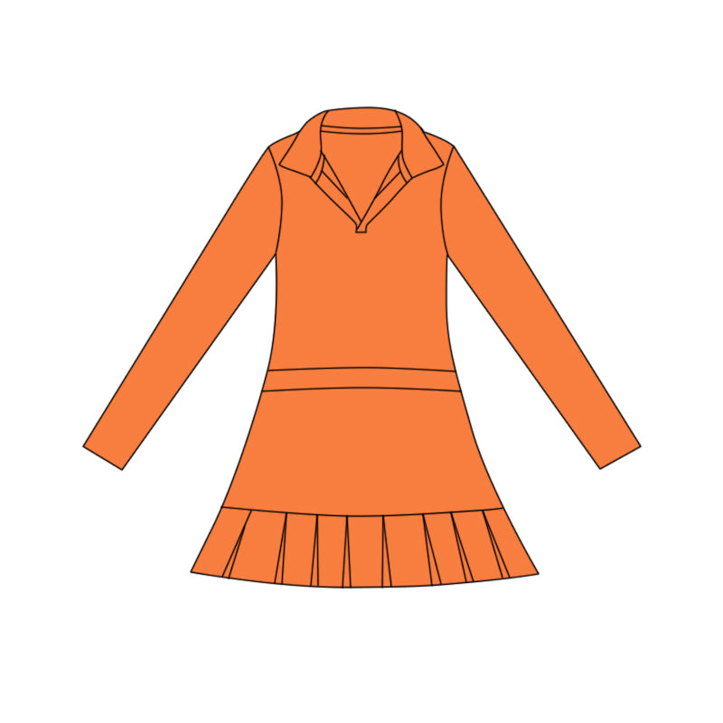 ( Moq 5 ) Preorder Baby Girls Orange Long Sleeve Ruffle Knee Length Yoga Dress
