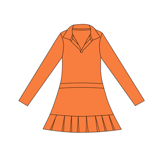 ( Moq 5 ) Preorder Baby Girls Orange Long Sleeve Ruffle Knee Length Yoga Dress