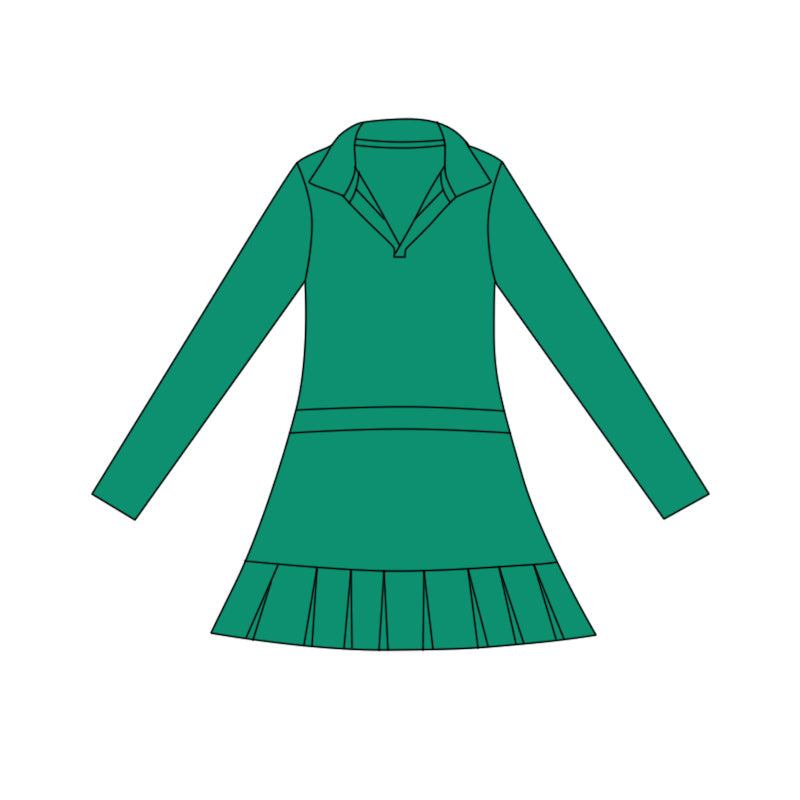 ( Moq 5 ) Preorder Baby Girls Green Long Sleeve Ruffle Knee Length Yoga Dress